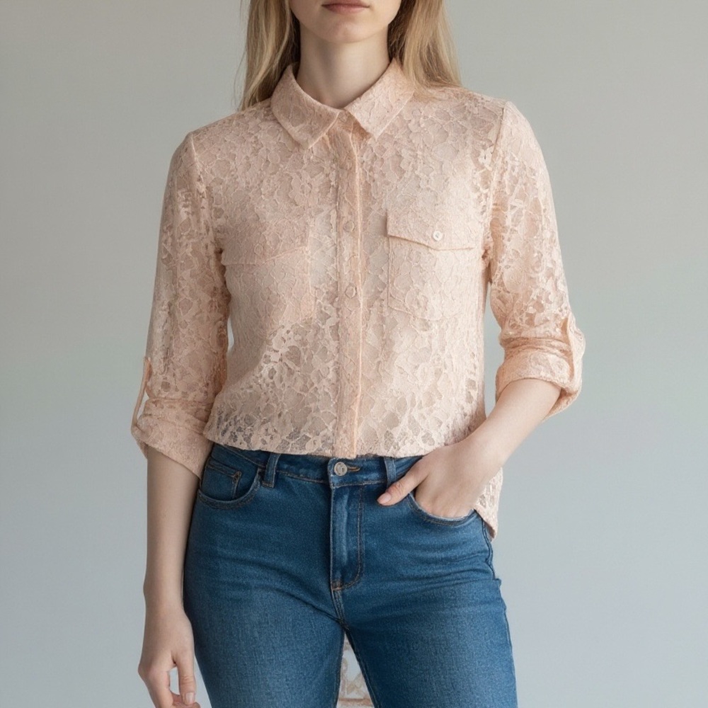 Xhilaration Lace Button-Down Shirt - Pink‎